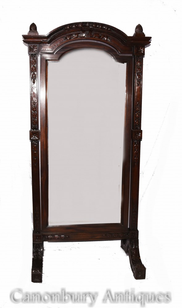 Grande specchio francese a forma di cheval - Specchi antichi in vetro di mogano