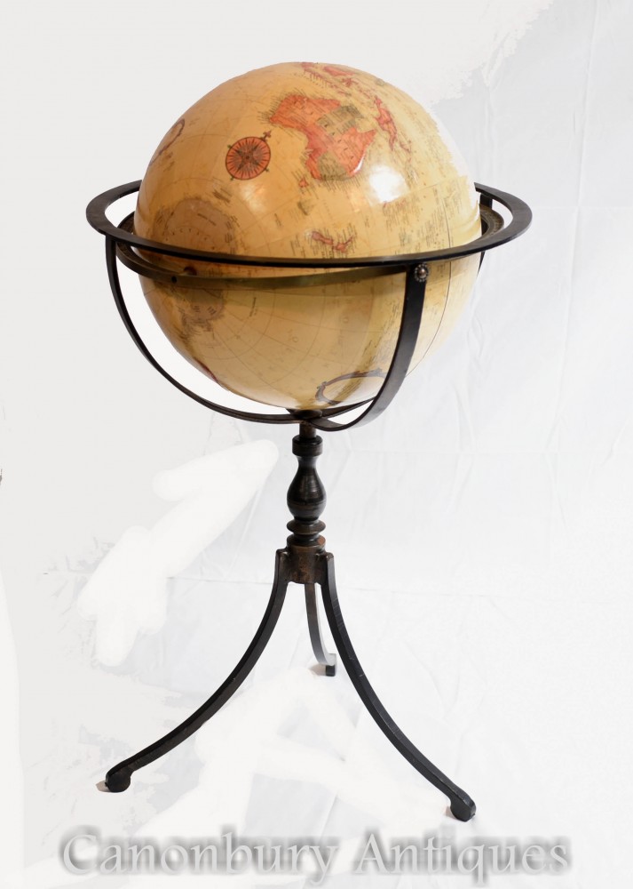 Mappamondo antico su supporto in bronzo - Mappa del mondo 1930