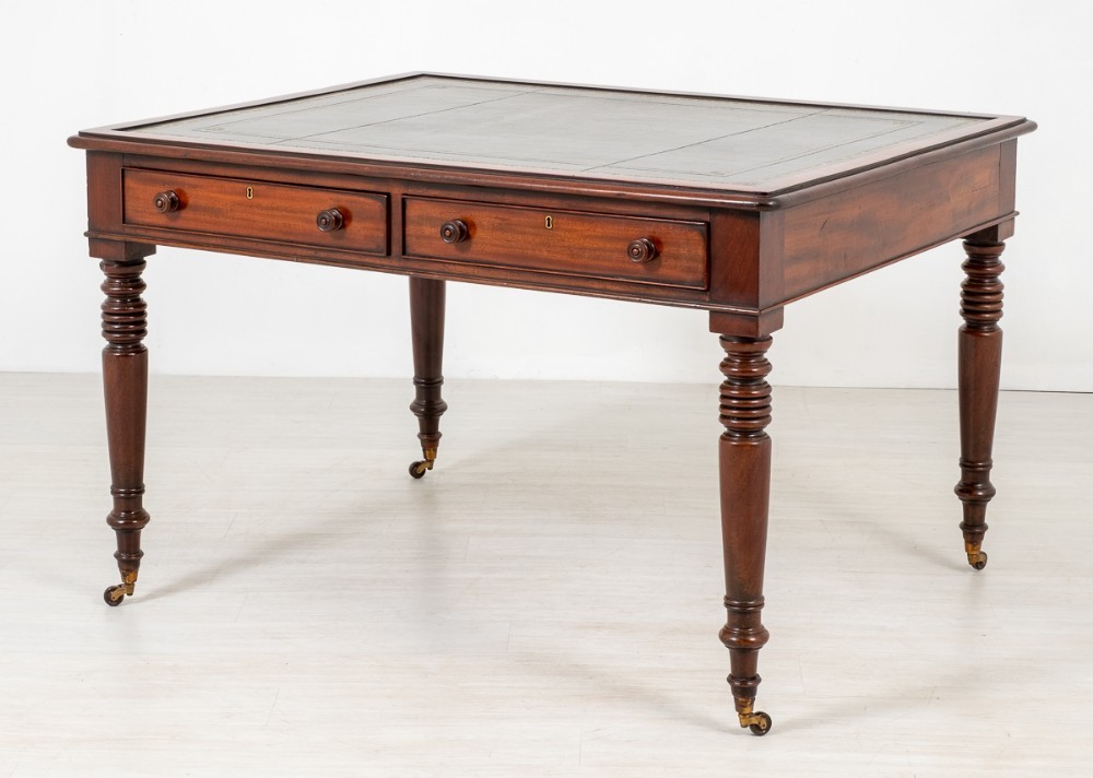 Scrivania William IV - Tavolo da biblioteca antico in mogano