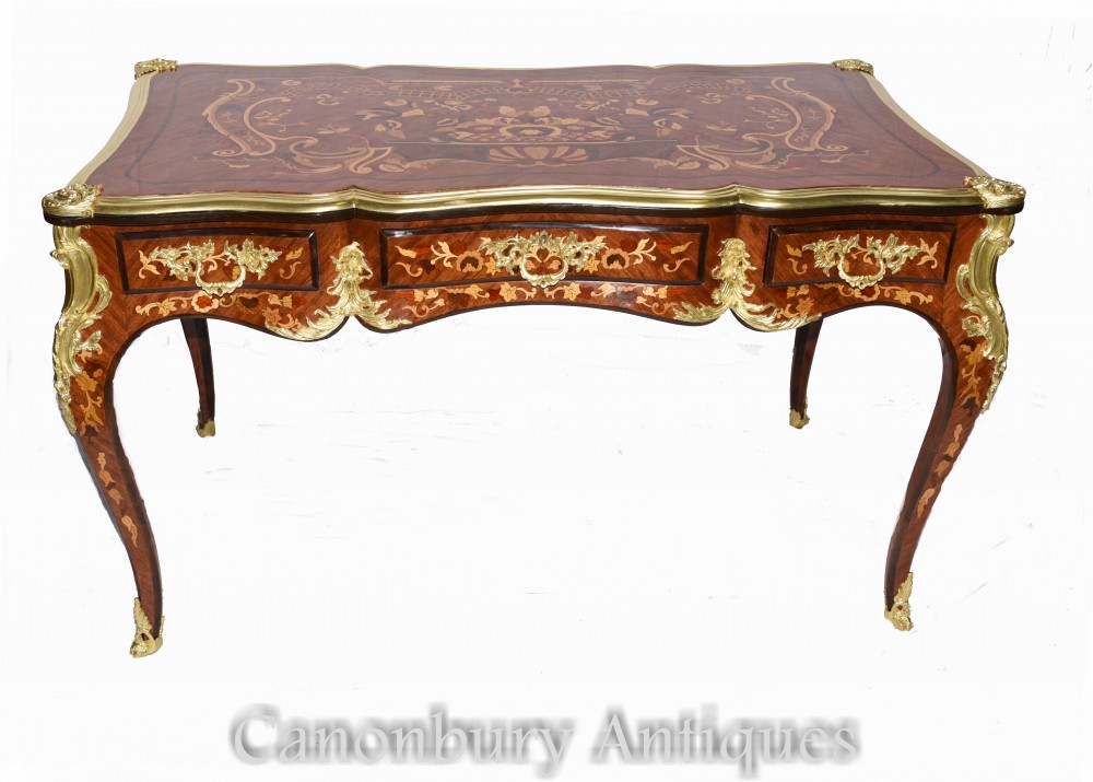 Scrivania da ufficio in stile impero francese con intarsio intarsiato