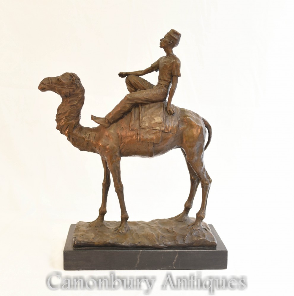 Statua di cavaliere cammello beduino in bronzo - fusione francese